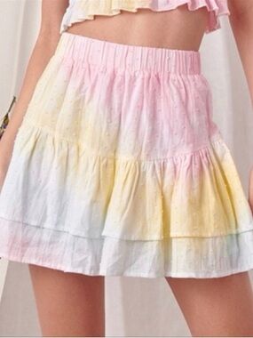 Storia Pastel Tie-Dye Tiered Skater Skirt - Pink, Yellow & White